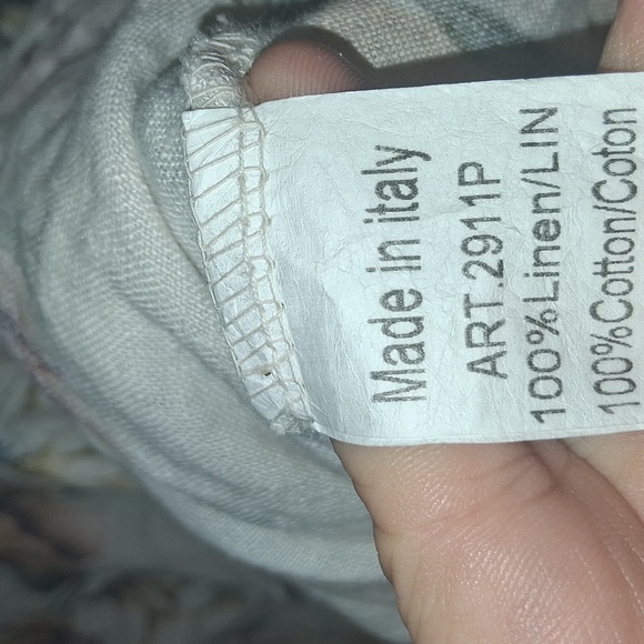 Lungo L'ARNO White Linen with Pink Flowers Tunic Top Neck Blouse 3X - Picture 6 of 7